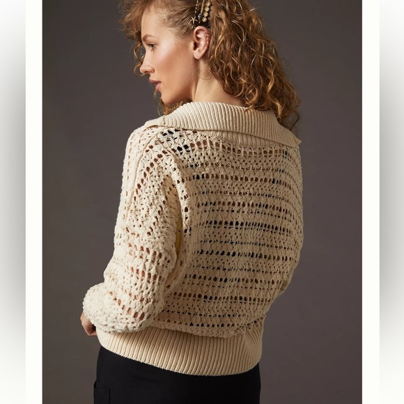 Anthropologie Open Stitch Polo Pullover Sweater - Picture 2 of 14